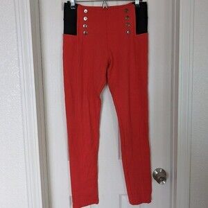 Shinestar Stretchy Pants - Faux Buttons - Large - Orange